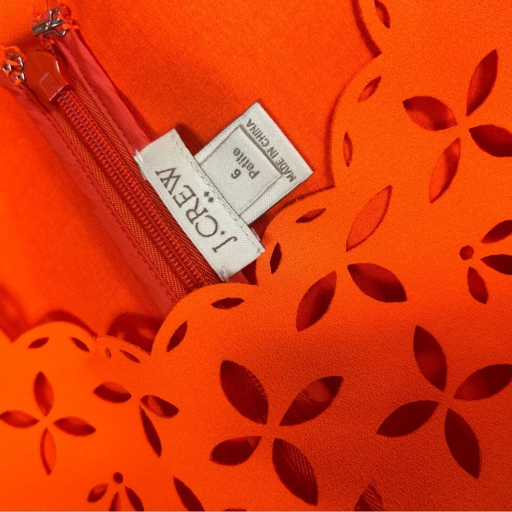 J. Crew bright orange shift dress laser cut